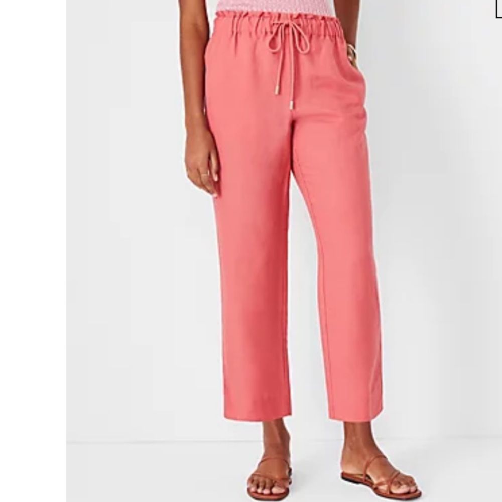 ANN TAYLOR The Easy Straight Ankle Pant In Linen Blend In Juicy Watermelon Large
